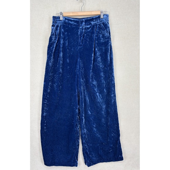 Anthropologie Pants - Anthropologie Pants Womens Small Blue Velvet Wide Leg Party Holiday High Rise